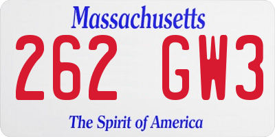 MA license plate 262GW3