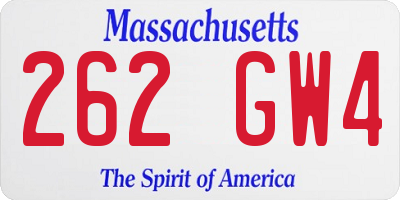 MA license plate 262GW4