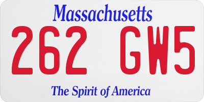 MA license plate 262GW5