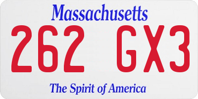 MA license plate 262GX3