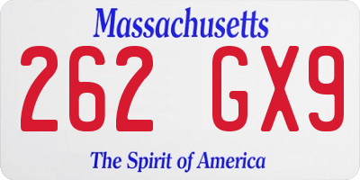 MA license plate 262GX9