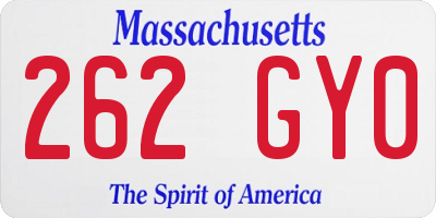 MA license plate 262GY0