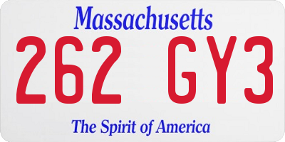MA license plate 262GY3