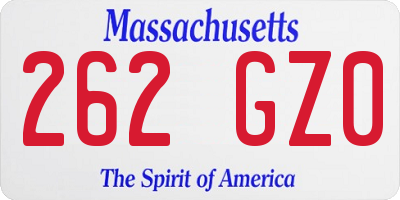 MA license plate 262GZ0