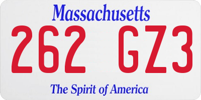 MA license plate 262GZ3