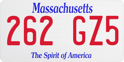 MA license plate 262GZ5