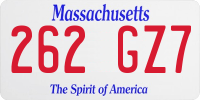 MA license plate 262GZ7