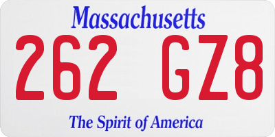 MA license plate 262GZ8