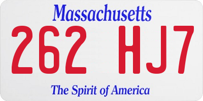 MA license plate 262HJ7