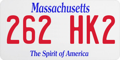 MA license plate 262HK2