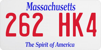 MA license plate 262HK4