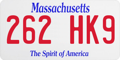 MA license plate 262HK9