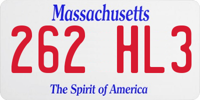 MA license plate 262HL3