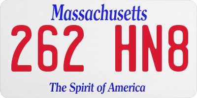 MA license plate 262HN8