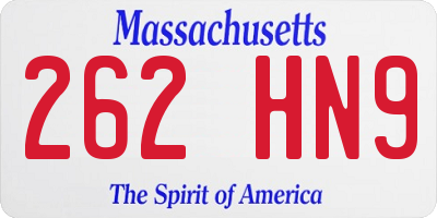 MA license plate 262HN9