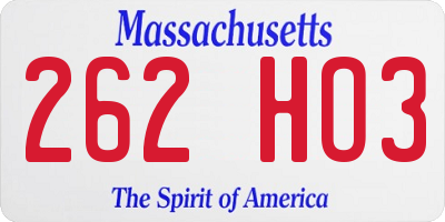 MA license plate 262HO3