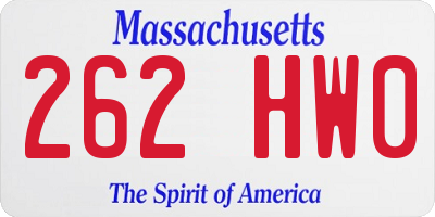 MA license plate 262HW0