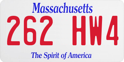 MA license plate 262HW4