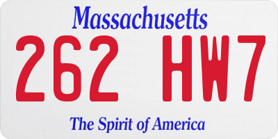 MA license plate 262HW7