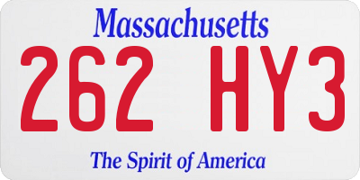MA license plate 262HY3