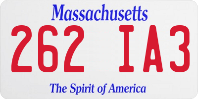 MA license plate 262IA3