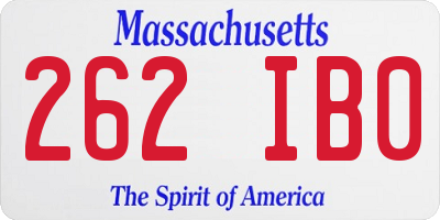 MA license plate 262IB0