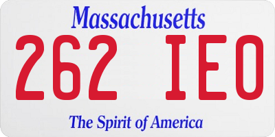 MA license plate 262IE0