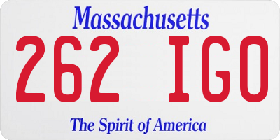 MA license plate 262IG0