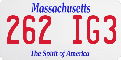 MA license plate 262IG3