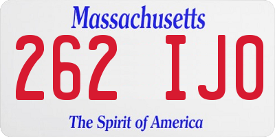 MA license plate 262IJ0