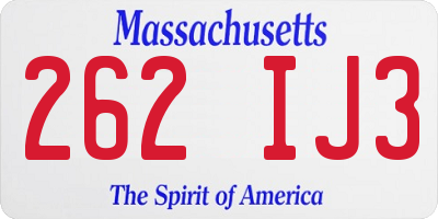 MA license plate 262IJ3