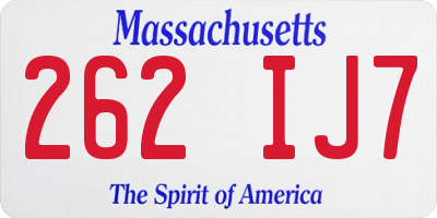 MA license plate 262IJ7