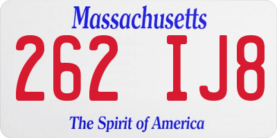 MA license plate 262IJ8