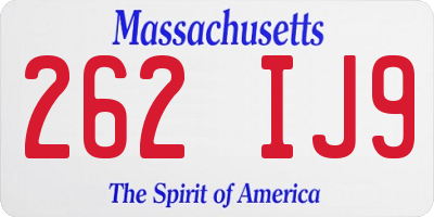 MA license plate 262IJ9