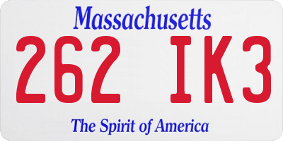 MA license plate 262IK3