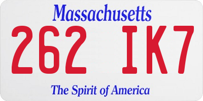 MA license plate 262IK7