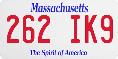MA license plate 262IK9