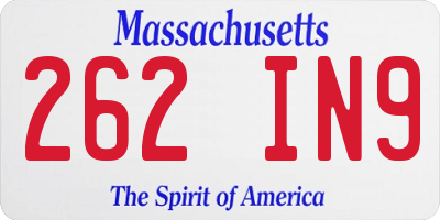 MA license plate 262IN9