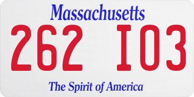 MA license plate 262IO3