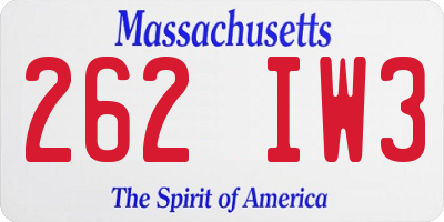 MA license plate 262IW3