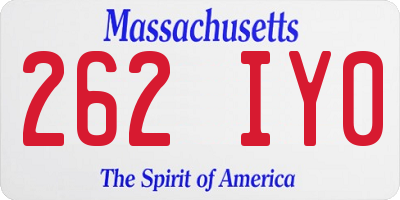 MA license plate 262IY0