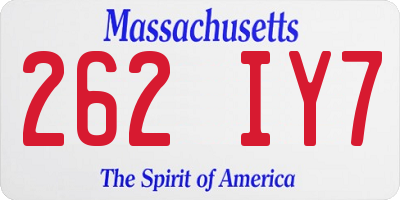 MA license plate 262IY7