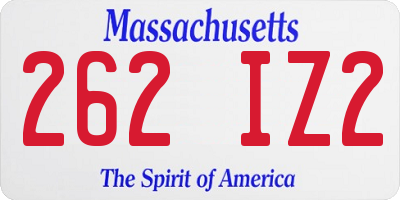 MA license plate 262IZ2