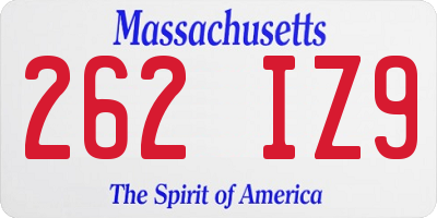 MA license plate 262IZ9
