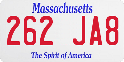 MA license plate 262JA8