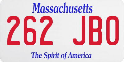 MA license plate 262JB0