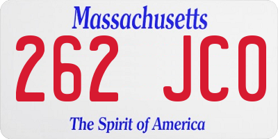 MA license plate 262JC0