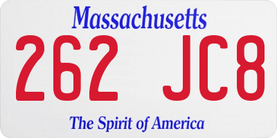 MA license plate 262JC8