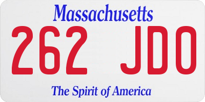MA license plate 262JD0