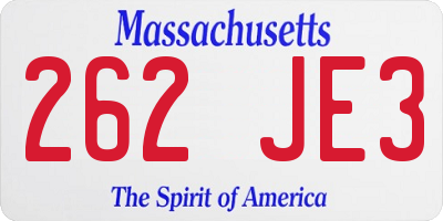 MA license plate 262JE3